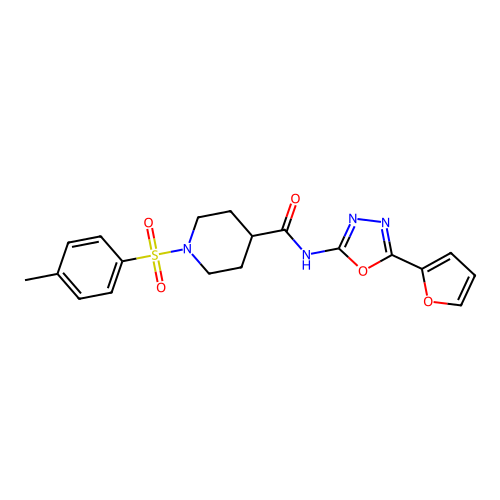 N-(5-(furan-2-yl)-1,3,4-oxadiazol-2-yl)-1-tosylpiperidine-4-carboxamide structure
