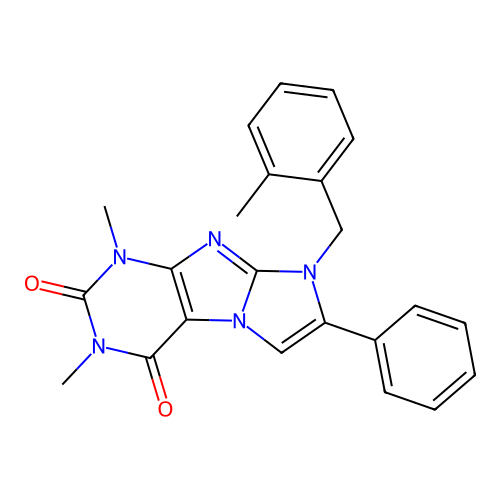 2,4-Dimethyl-6-[(2-methylphenyl)methyl]-7-phenylpurino[7,8-a]imidazole-1,3-dione structure
