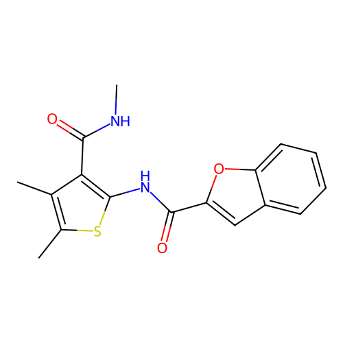 N-[4,5-dimethyl-3-(methylcarbamoyl)thiophen-2-yl]-1-benzofuran-2-carboxamide structure