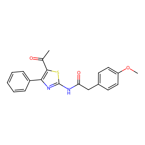 N-(5-acetyl-4-phenyl-1,3-thiazol-2-yl)-2-(4-methoxyphenyl)acetamide structure