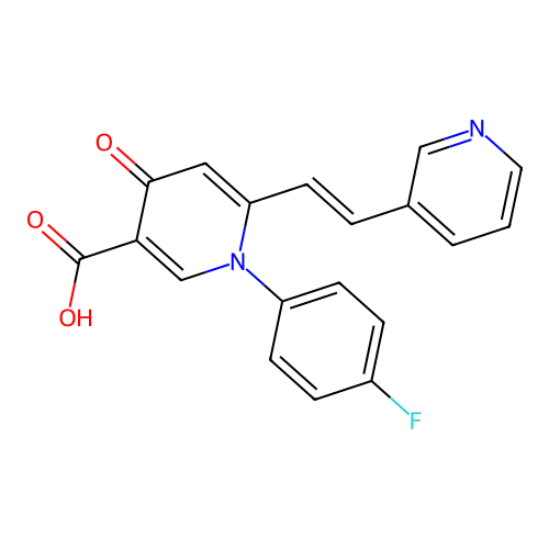 1,4-Dihydro-1-(4-fluorophenyl)-4-oxo-6-(2-(3-pyridinyl)ethenyl)-3-pyridinecarboxylic acid structure