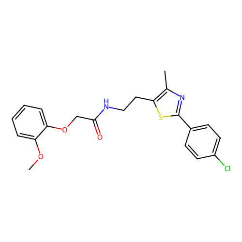 N-{2-[2-(4-chlorophenyl)-4-methyl-1,3-thiazol-5-yl]ethyl}-2-(2-methoxyphenoxy)acetamide structure