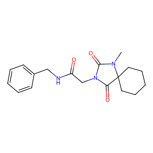 N-benzyl-2-(1-methyl-2,4-dioxo-1,3-diazaspiro[4.5]dec-3-yl)acetamide structure