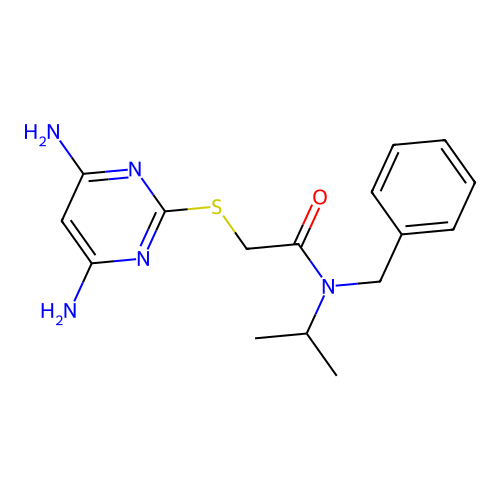N-benzyl-2-[(4,6-diaminopyrimidin-2-yl)sulfanyl]-N-(propan-2-yl)acetamide structure