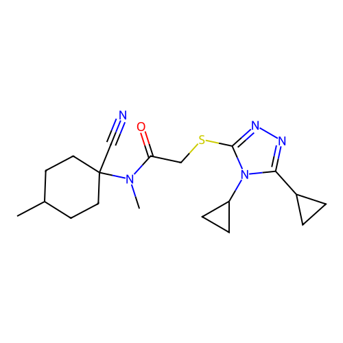N-(1-cyano-4-methylcyclohexyl)-2-[(4,5-dicyclopropyl-1,2,4-triazol-3-yl)sulfanyl]-N-methylacetamide structure