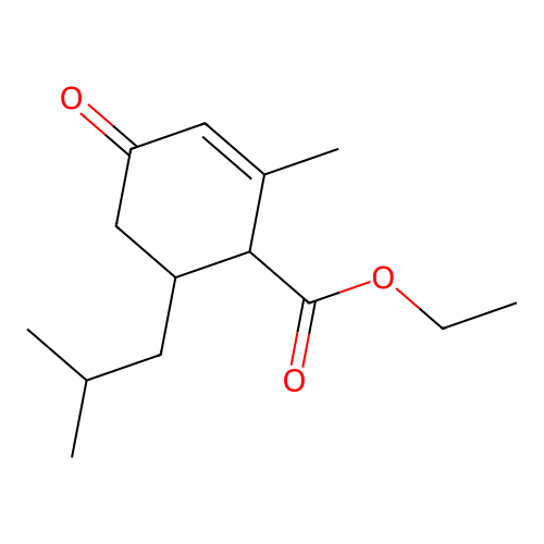 Ethyl 2-methyl-6-(2-methylpropyl)-4-oxocyclohex-2-ene-1-carboxylate structure