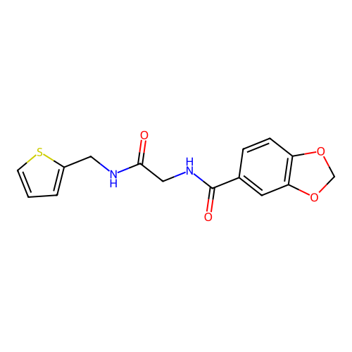N-[2-oxo-2-(thiophen-2-ylmethylamino)ethyl]-1,3-benzodioxole-5-carboxamide structure