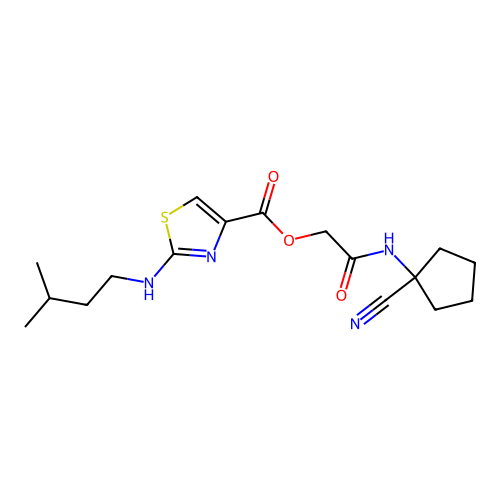 [(1-cyanocyclopentyl)carbamoyl]methyl 2-[(3-methylbutyl)amino]-1,3-thiazole-4-carboxylate structure