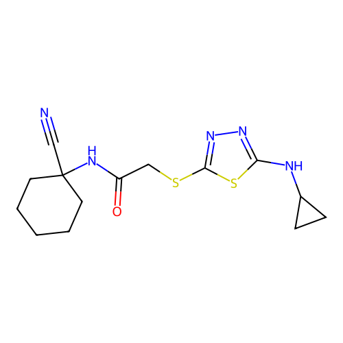 N-(1-cyanocyclohexyl)-2-[[5-(cyclopropylamino)-1,3,4-thiadiazol-2-yl]sulfanyl]acetamide structure