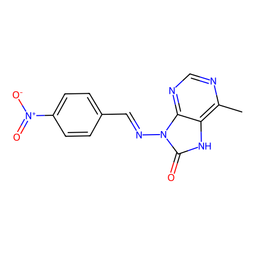 6-methyl-9-[(4-nitrophenyl)methylideneamino]-7H-purin-8-one structure