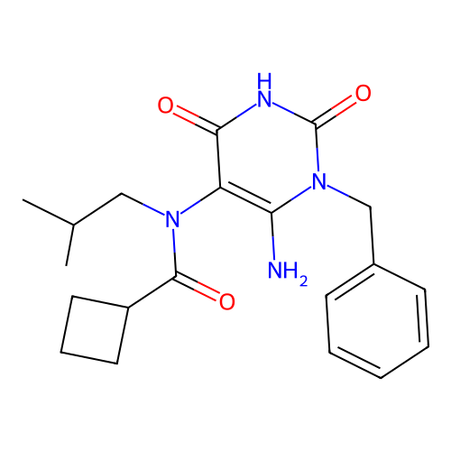 N-(6-amino-1-benzyl-2,4-dioxopyrimidin-5-yl)-N-(2-methylpropyl)cyclobutanecarboxamide structure