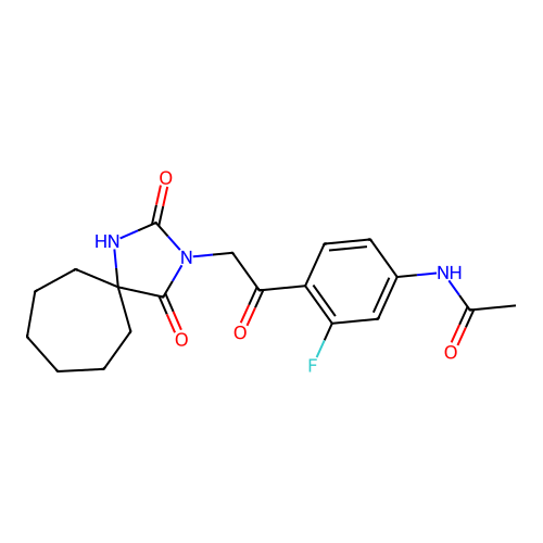 N-[4-[2-(1,3-dioxo-2,4-diazaspiro[4.6]undecan-2-yl)acetyl]-3-fluorophenyl]acetamide structure