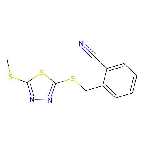 2-(((5-(Methylthio)-1,3,4-thiadiazol-2-yl)thio)methyl)benzonitrile structure