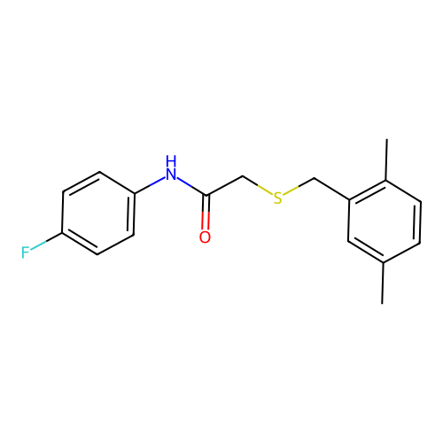 2-[(2,5-dimethylphenyl)methylthio]-N-(4-fluorophenyl)acetamide structure
