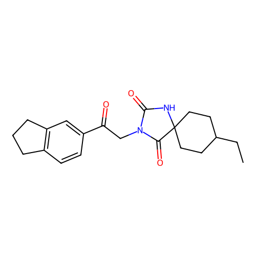 3-[2-(2,3-dihydro-1H-inden-5-yl)-2-oxoethyl]-8-ethyl-1,3-diazaspiro[4.5]decane-2,4-dione structure