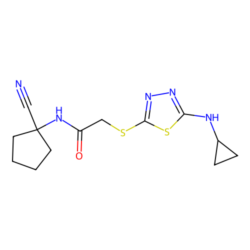 N-(1-cyanocyclopentyl)-2-{[5-(cyclopropylamino)-1,3,4-thiadiazol-2-yl]sulfanyl}acetamide structure