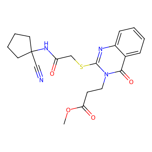 methyl 3-[2-[2-[(1-cyanocyclopentyl)amino]-2-oxoethyl]sulfanyl-4-oxoquinazolin-3-yl]propanoate structure