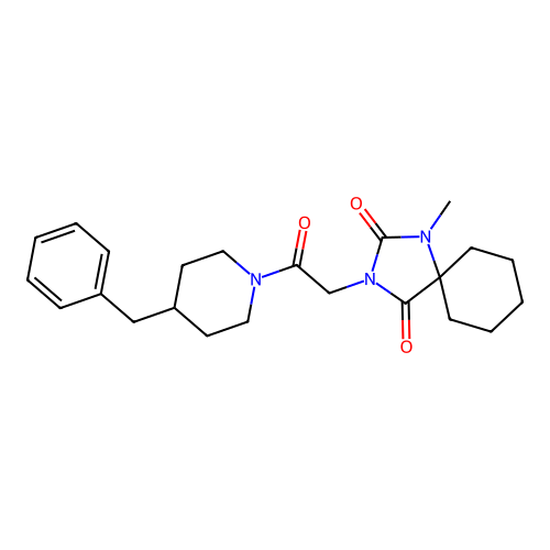 3-(2-(4-benzylpiperidin-1-yl)-2-oxoethyl)-1-methyl-1,3-diazaspiro[4.5]decane-2,4-dione structure