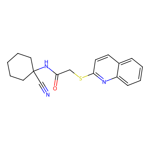 N-(1-cyanocyclohexyl)-2-(quinolin-2-ylsulfanyl)acetamide structure