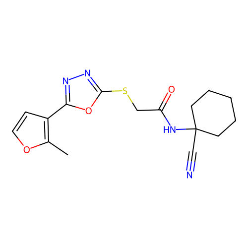 N-(1-cyanocyclohexyl)-2-[[5-(2-methylfuran-3-yl)-1,3,4-oxadiazol-2-yl]sulfanyl]acetamide structure