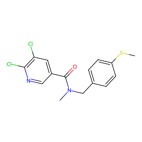 5,6-dichloro-N-methyl-N-{[4-(methylsulfanyl)phenyl]methyl}pyridine-3-carboxamide structure