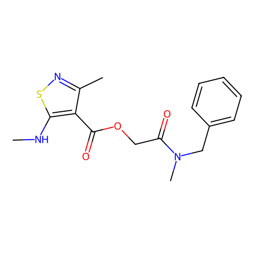 [2-[benzyl(methyl)amino]-2-oxoethyl] 3-methyl-5-(methylamino)-1,2-thiazole-4-carboxylate structure