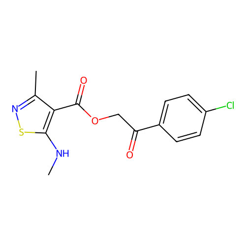 [2-(4-chlorophenyl)-2-oxoethyl] 3-methyl-5-(methylamino)-1,2-thiazole-4-carboxylate structure