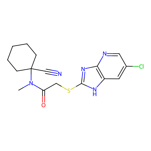 2-({6-chloro-3H-imidazo[4,5-b]pyridin-2-yl}sulfanyl)-N-(1-cyanocyclohexyl)-N-methylacetamide structure