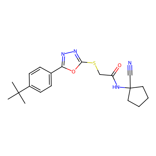 2-[[5-(4-tert-butylphenyl)-1,3,4-oxadiazol-2-yl]sulfanyl]-N-(1-cyanocyclopentyl)acetamide structure
