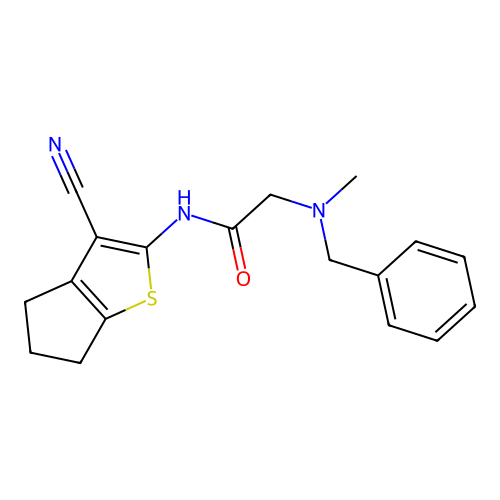2-(Benzyl(methyl)amino)-N-(3-cyano-5,6-dihydro-4H-cyclopenta[b]thiophen-2-yl)acetamide structure