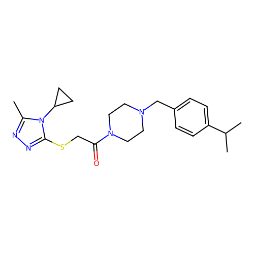 2-[(4-cyclopropyl-5-methyl-4H-1,2,4-triazol-3-yl)sulfanyl]-1-(4-{[4-(propan-2-yl)phenyl]methyl}piperazin-1-yl)ethan-1-one structure