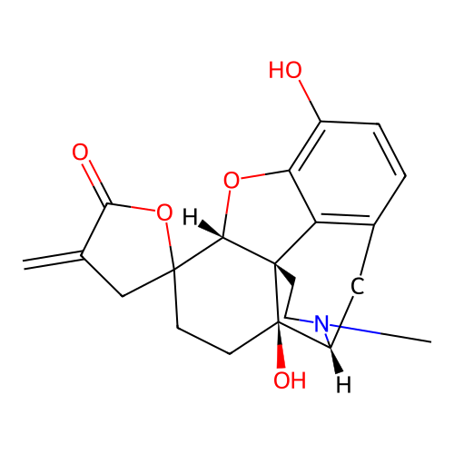 4,5-Epoxy-3,6,14-trihydroxy-6-(2-carboxyallyl)-17-methylmorphinan gamma-lactone structure