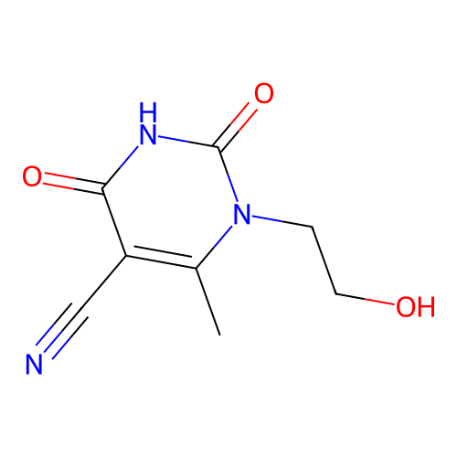 1-(2-hydroxyethyl)-6-methyl-2,4-dioxo-1,2,3,4-tetrahydropyrimidine-5-carbonitrile structure