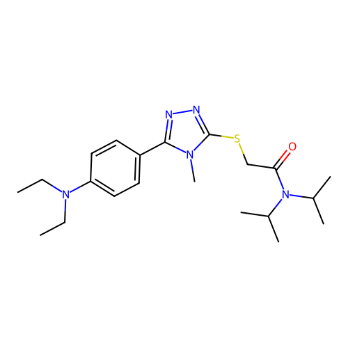 2-{5-[4-(diethylamino)phenyl]-4-methyl(1,2,4-triazol-3-ylthio)}-N,N-bis(methyl ethyl)acetamide structure