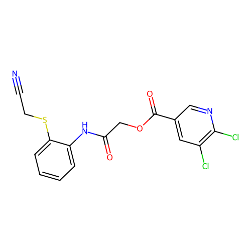 ({2-[(cyanomethyl)sulfanyl]phenyl}carbamoyl)methyl 5,6-dichloropyridine-3-carboxylate structure