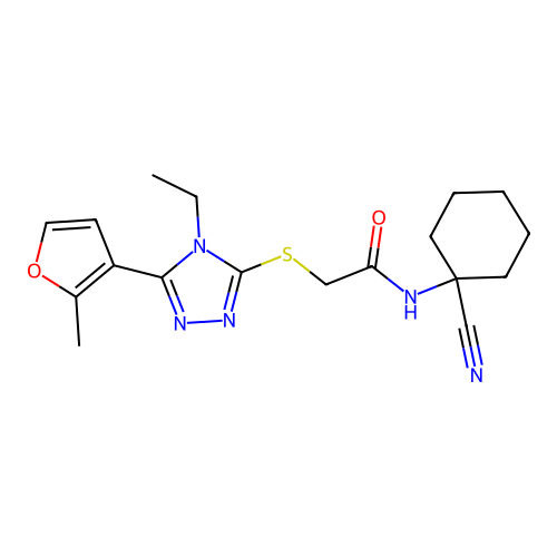 N-(1-cyanocyclohexyl)-2-{[4-ethyl-5-(2-methylfuran-3-yl)-4H-1,2,4-triazol-3-yl]sulfanyl}acetamide structure