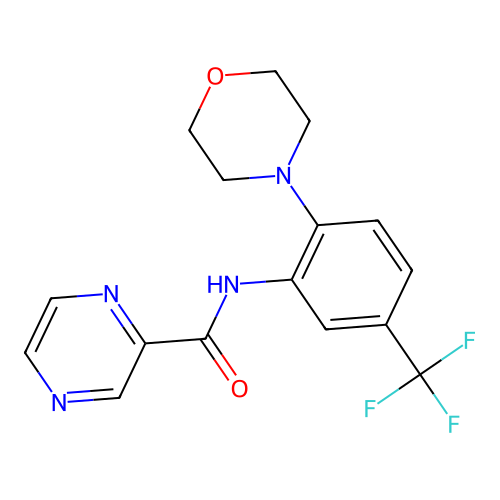 N-[2-(morpholin-4-yl)-5-(trifluoromethyl)phenyl]pyrazine-2-carboxamide structure