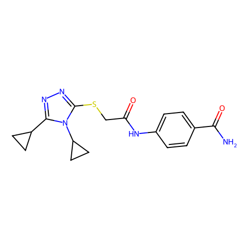4-[[2-[(4,5-Dicyclopropyl-1,2,4-triazol-3-yl)sulfanyl]acetyl]amino]benzamide structure