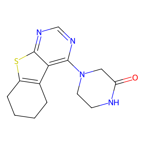 4-(5,6,7,8-Tetrahydro[1]benzothieno[2,3-d]pyrimidin-4-yl)-2-piperazinone structure