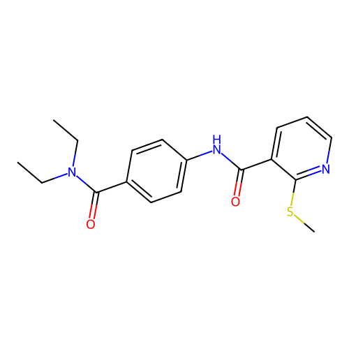 N-[4-(diethylcarbamoyl)phenyl]-2-(methylsulfanyl)pyridine-3-carboxamide structure