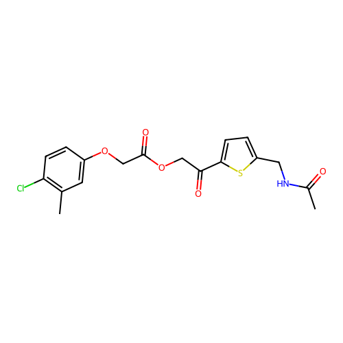 [2-[5-(acetamidomethyl)thiophen-2-yl]-2-oxoethyl] 2-(4-chloro-3-methylphenoxy)acetate structure