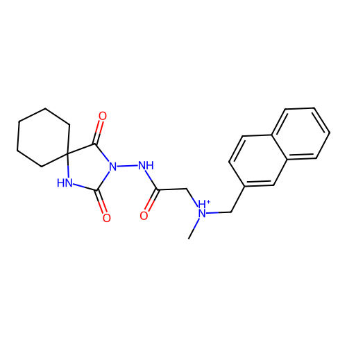[2-[(1,3-dioxo-2,4-diazaspiro[4.5]decan-2-yl)amino]-2-oxoethyl]-methyl-(naphthalen-2-ylmethyl)azanium structure