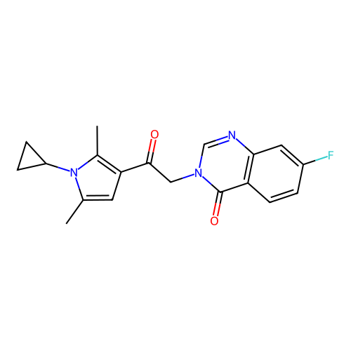 3-[2-(1-cyclopropyl-2,5-dimethylpyrrol-3-yl)-2-oxoethyl]-7-fluoroquinazolin-4-one structure