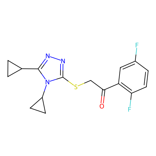 2-[(4,5-dicyclopropyl-1,2,4-triazol-3-yl)sulfanyl]-1-(2,5-difluorophenyl)ethanone structure