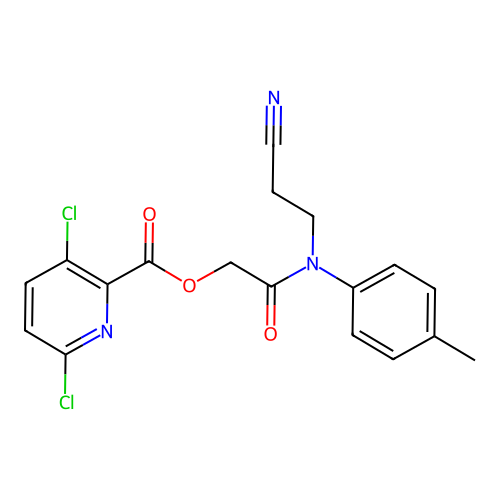 [(2-cyanoethyl)(4-methylphenyl)carbamoyl]methyl 3,6-dichloropyridine-2-carboxylate structure
