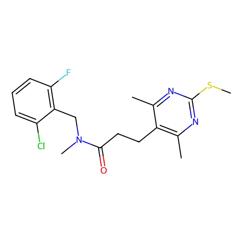 N-[(2-chloro-6-fluorophenyl)methyl]-3-[4,6-dimethyl-2-(methylsulfanyl)pyrimidin-5-yl]-N-methylpropanamide structure