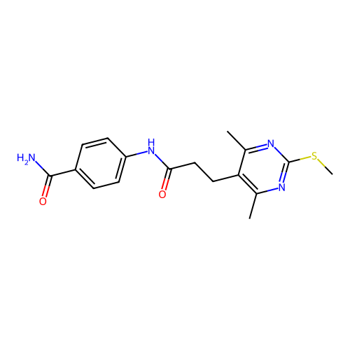 4-{3-[4,6-Dimethyl-2-(methylsulfanyl)pyrimidin-5-yl]propanamido}benzamide structure