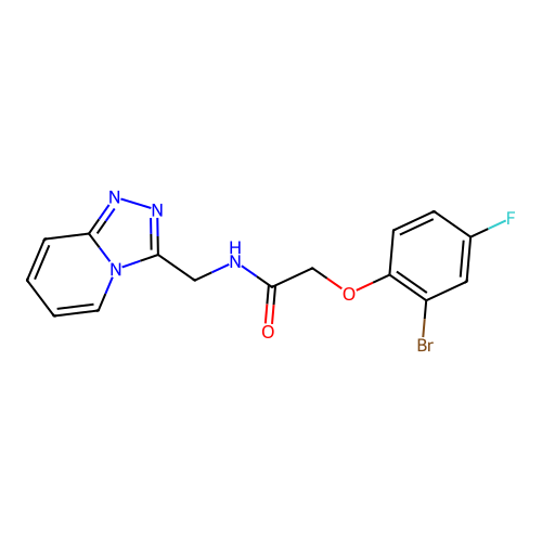 2-(2-bromo-4-fluorophenoxy)-N-([1,2,4]triazolo[4,3-a]pyridin-3-ylmethyl)acetamide structure