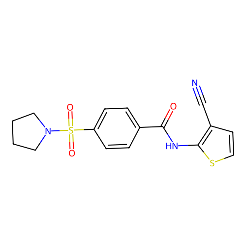 N-(3-cyanothiophen-2-yl)-4-(pyrrolidine-1-sulfonyl)benzamide structure