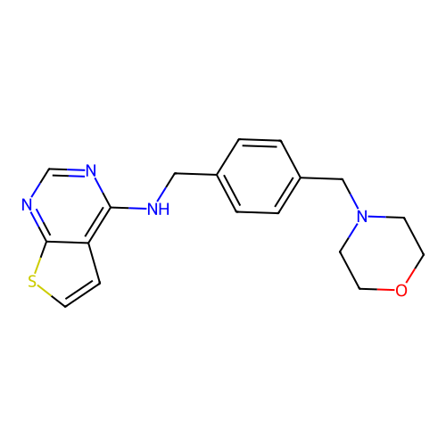 N-[[4-(morpholin-4-ylmethyl)phenyl]methyl]thieno[2,3-d]pyrimidin-4-amine structure